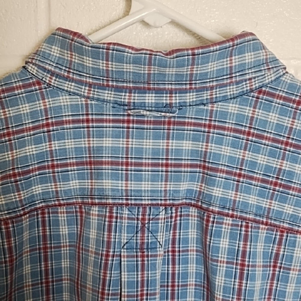 Eddie Bauer Sports Shop Men's Blue Plaid Work Shirt Pocket Cotton - Picture 11 of 13
